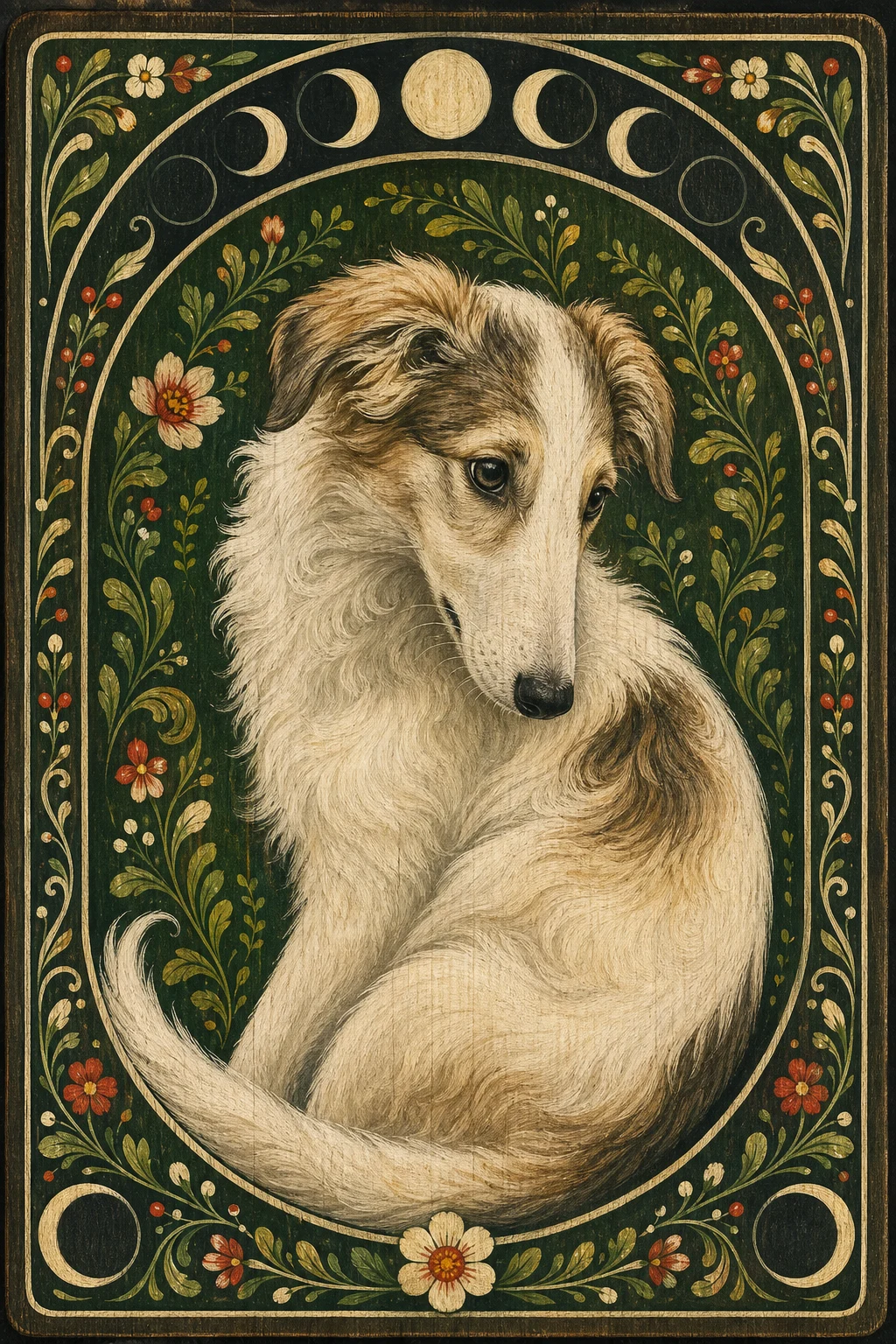 Misha the Borzoi — Ukrainian Petrykivka Folk Paint pet portrait