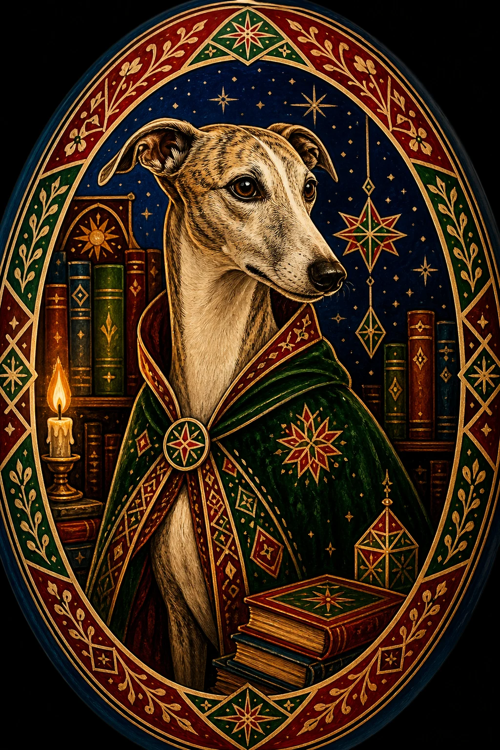 Odessa the Whippet — Ukrainian Pysanka Egg Paint pet portrait