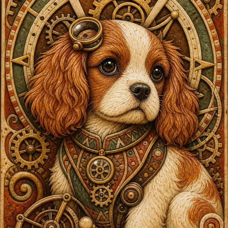 Cavalier King Charles Spaniel portrait — zapotec bone carving paint