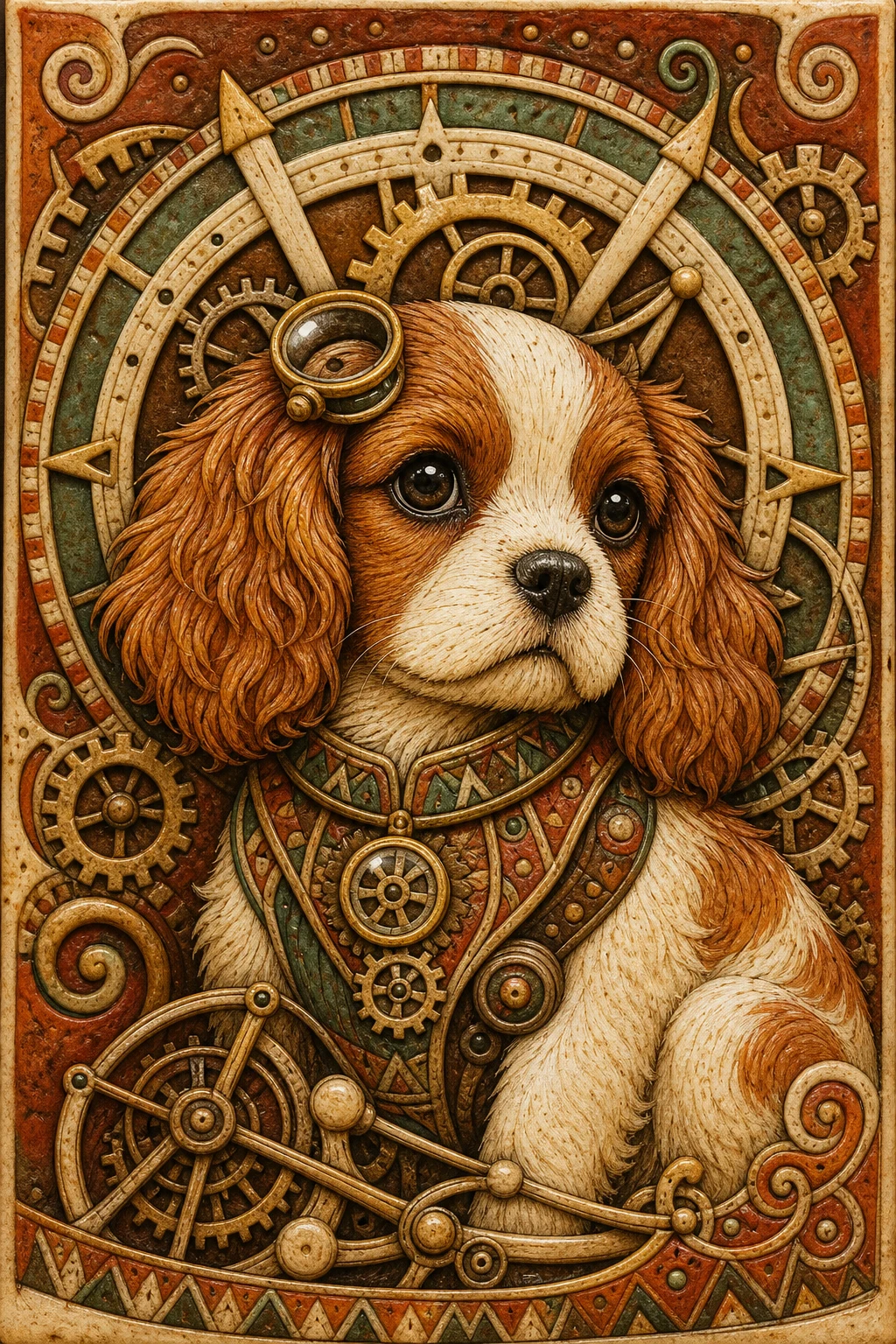 Percy the Cavalier King Charles Spaniel — Zapotec Bone Carving Paint pet portrait