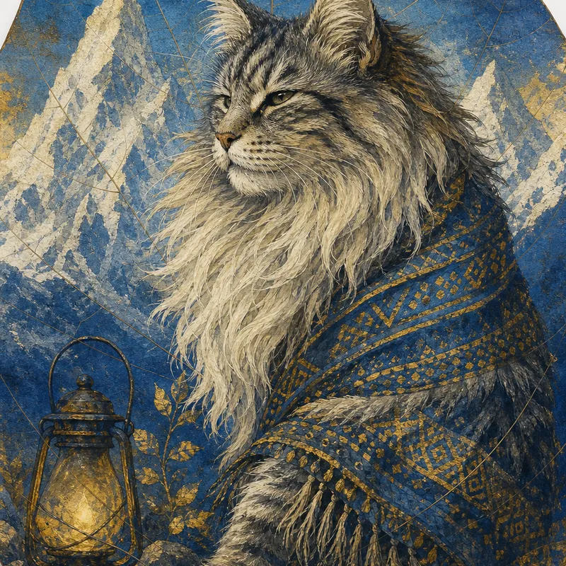 Norwegian Forest Cat portrait — amazonian borneo leaf painting