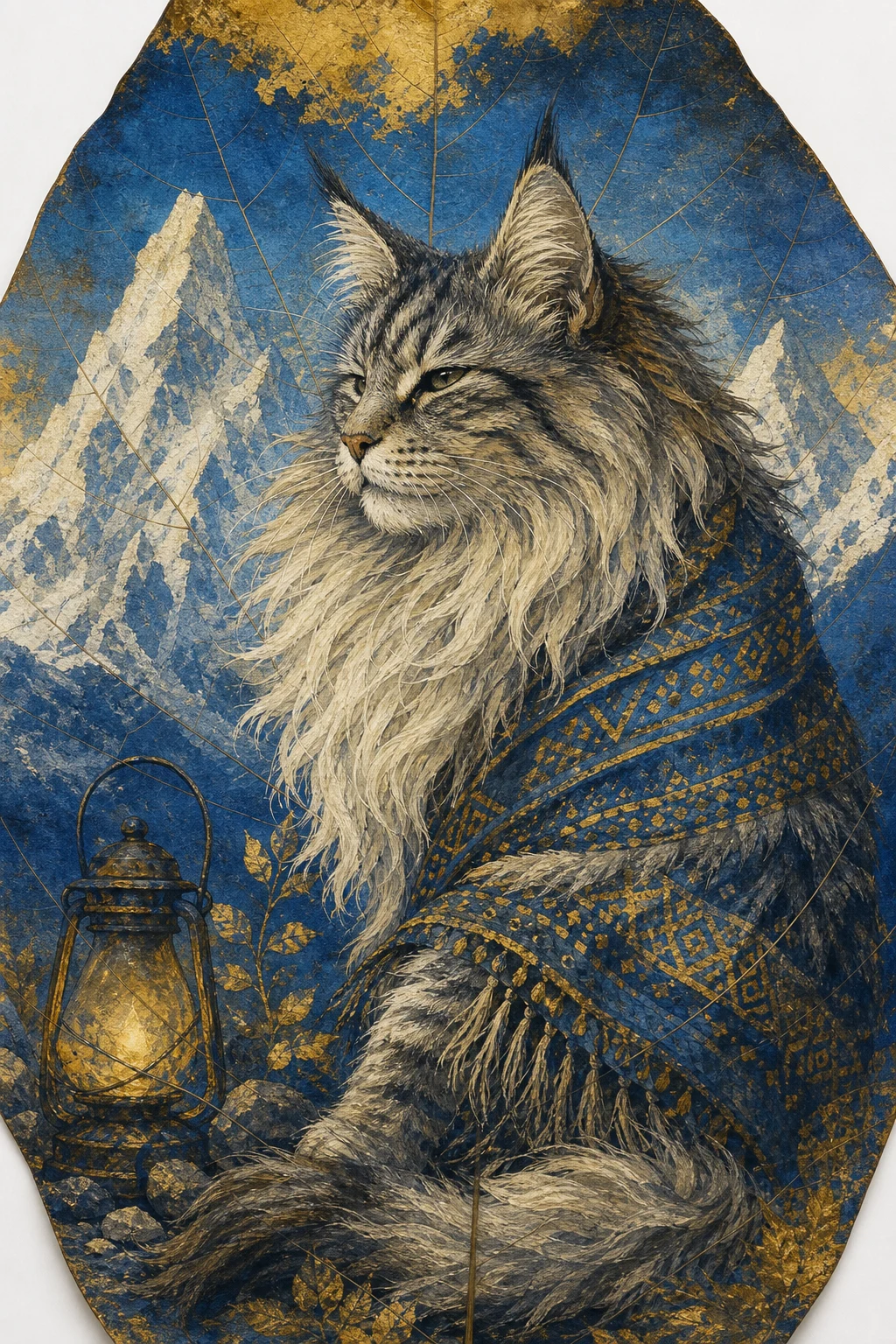 Leif the Norwegian Forest Cat — Amazonian Borneo Leaf Painting pet portrait