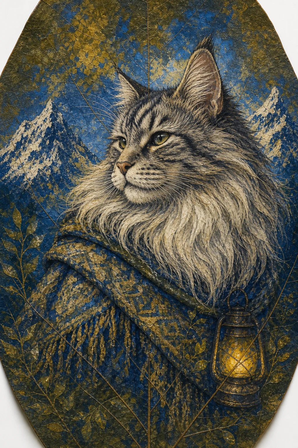 Bjorn the Norwegian Forest Cat — Amazonian Borneo Leaf Painting pet portrait