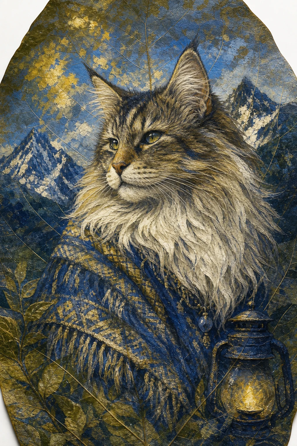 Sigrid the Norwegian Forest Cat — Amazonian Borneo Leaf Painting pet portrait