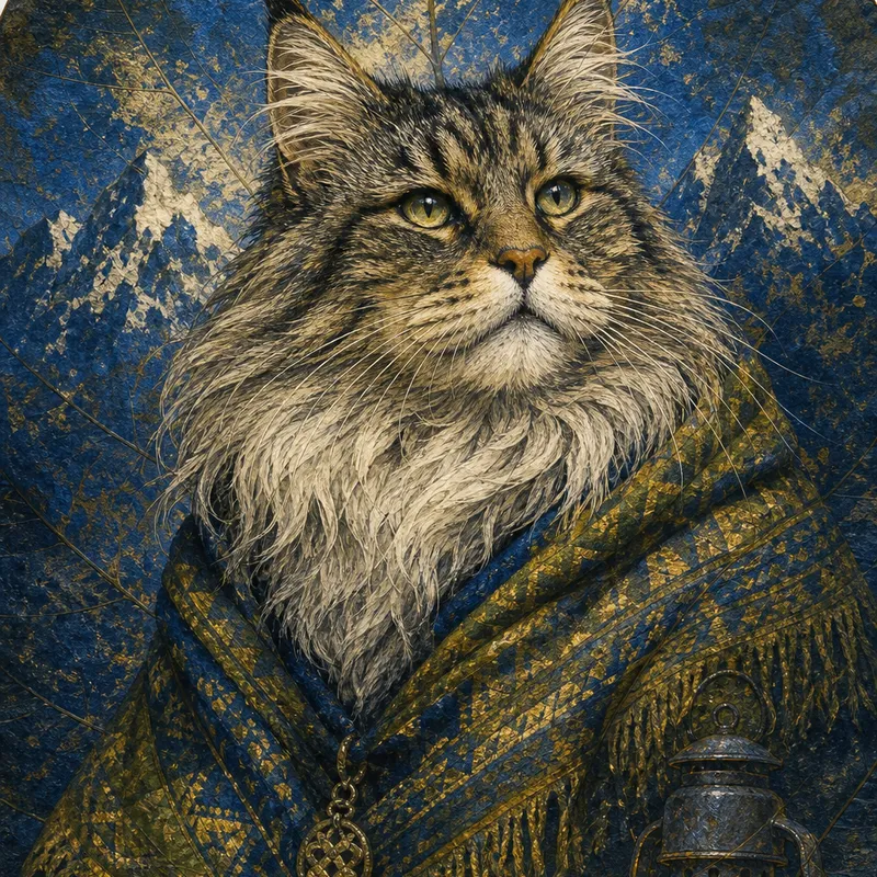 Norwegian Forest Cat portrait — amazonian borneo leaf painting