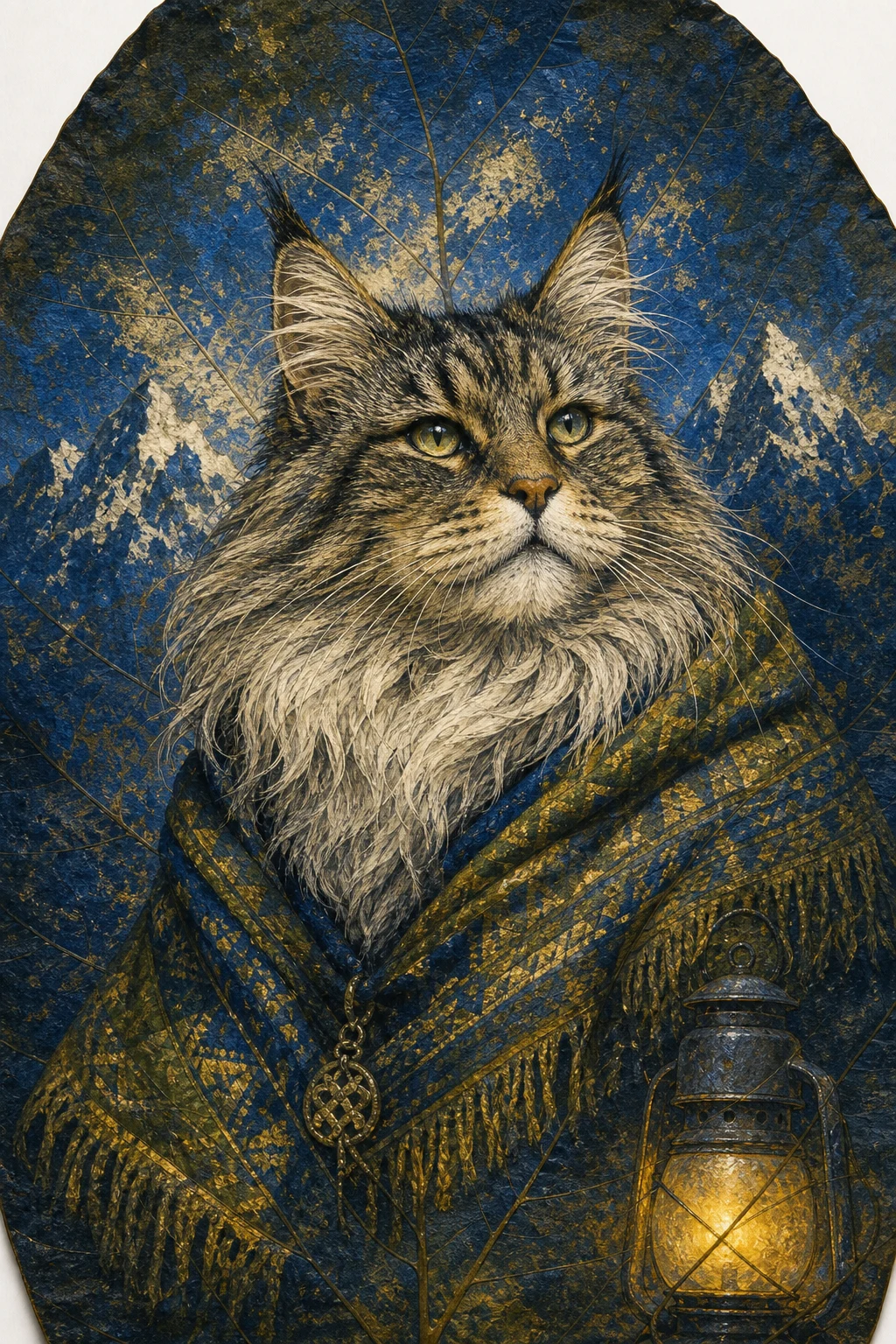 Freya the Norwegian Forest Cat — Amazonian Borneo Leaf Painting pet portrait