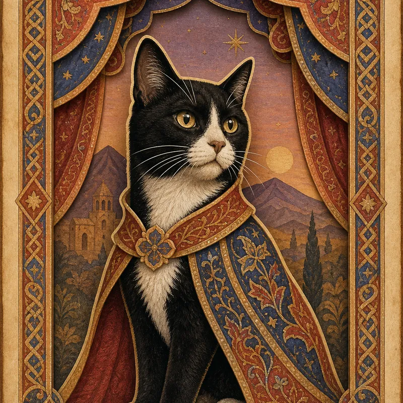 Tuxedo Cat portrait — armenian manuscript