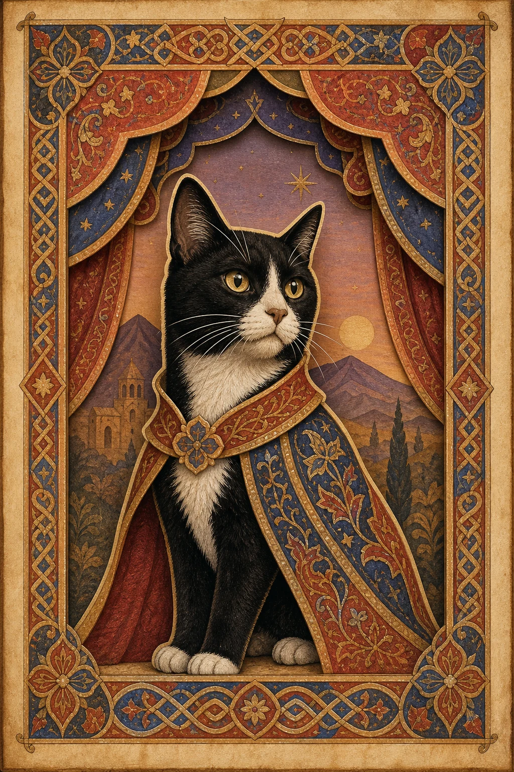 Otto the Tuxedo Cat — Armenian Manuscript pet portrait