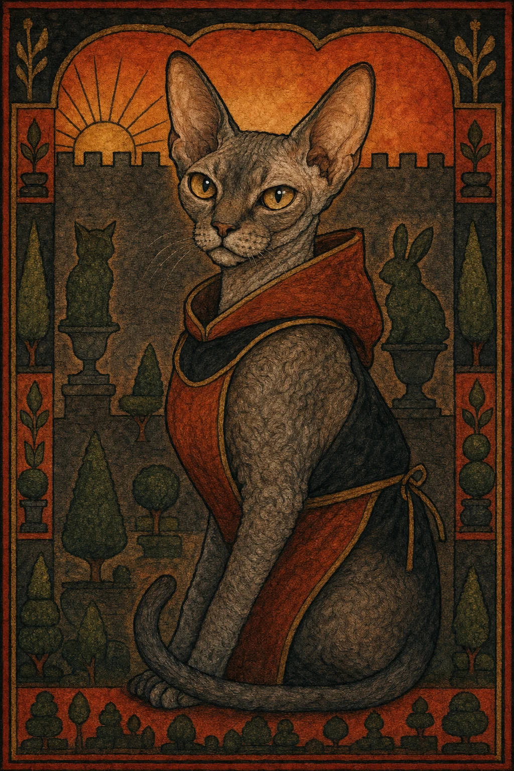 Sable the Devon Rex — Coptic Manuscript pet portrait