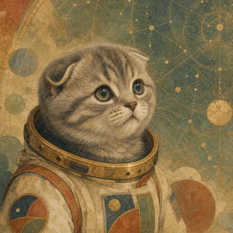 Scottish Fold portrait — japanese nihonga