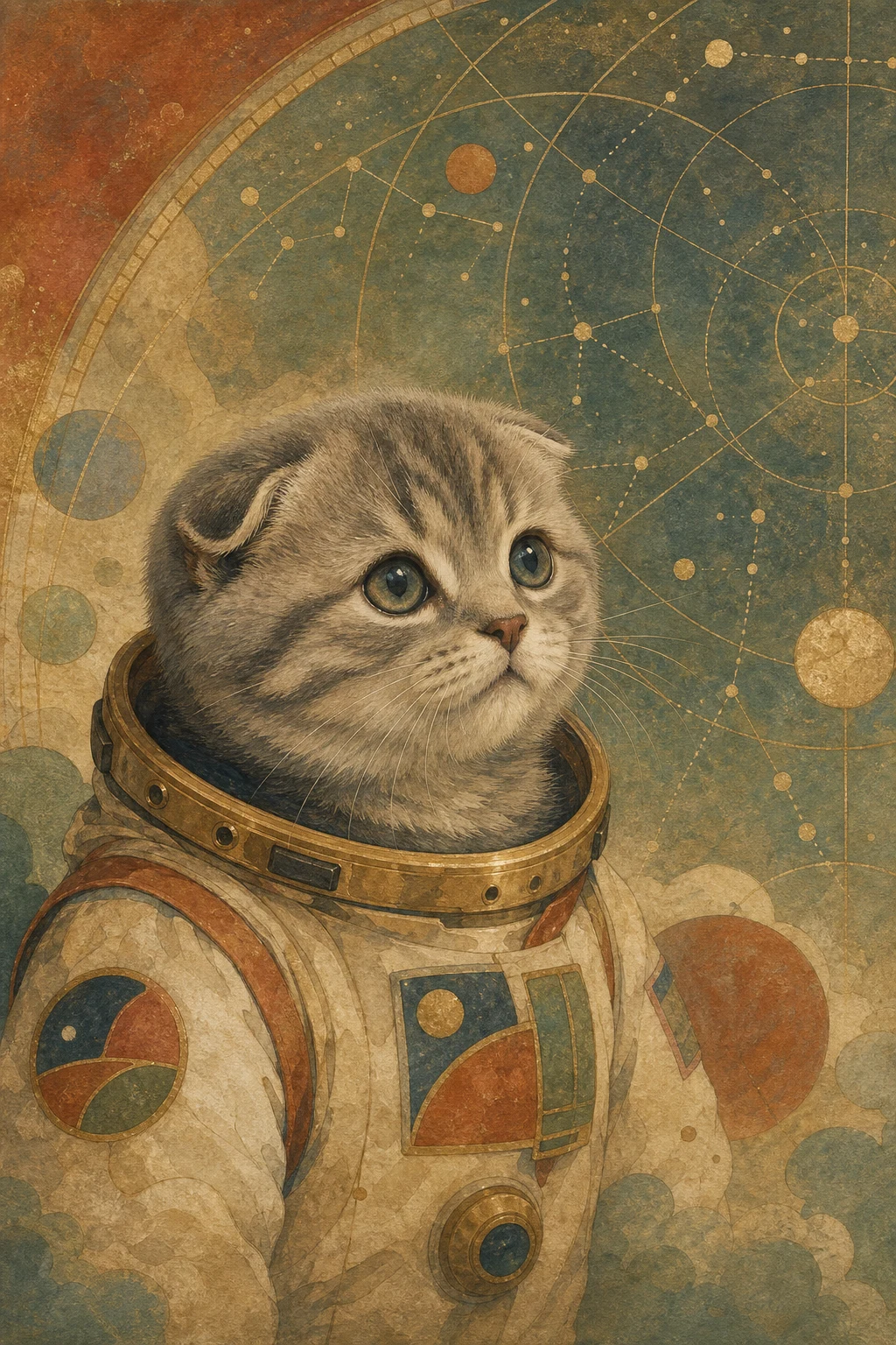 Nori the Scottish Fold — Japanese Nihonga pet portrait