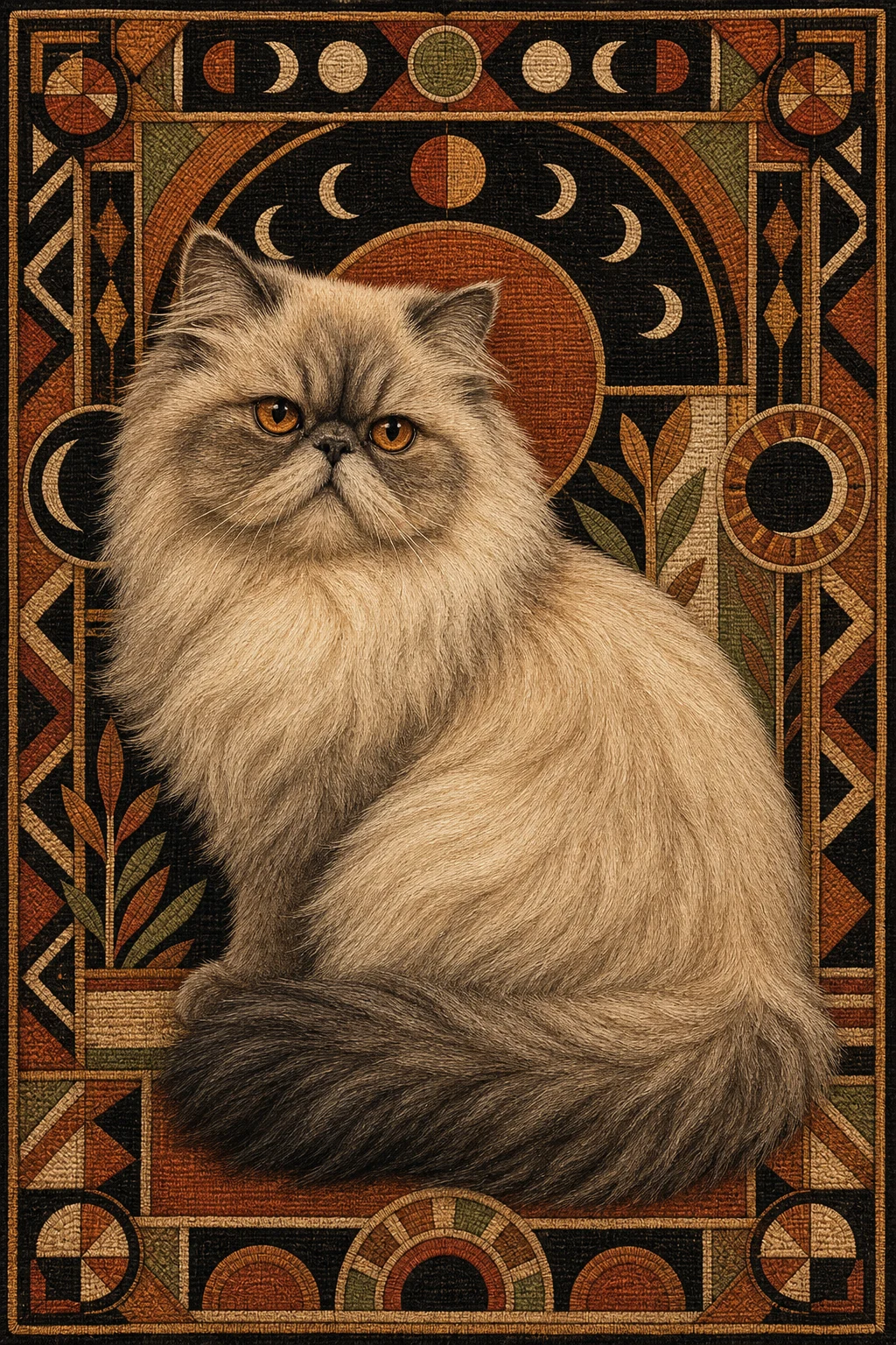 Sable the Persian — Kuba Raffia Textile pet portrait