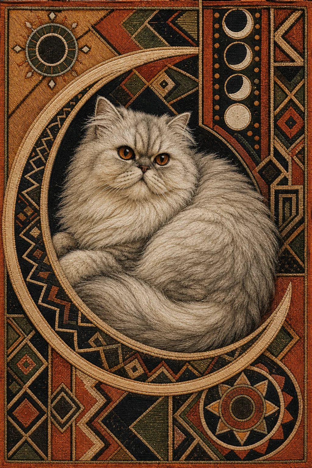 Mina the Persian — Kuba Raffia Textile pet portrait