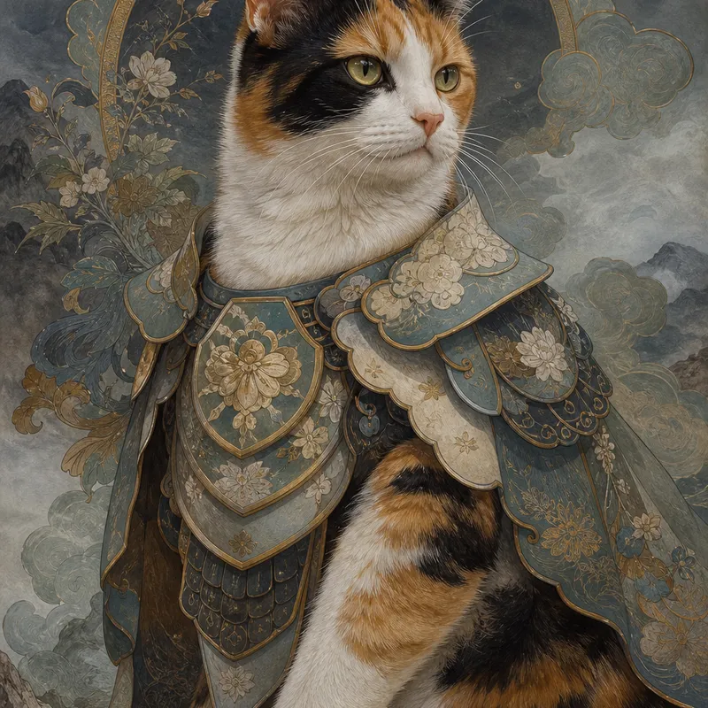 Calico Cat portrait — mughal miniature