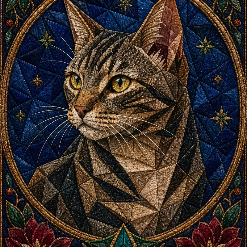 Tabby portrait — origami tessellation