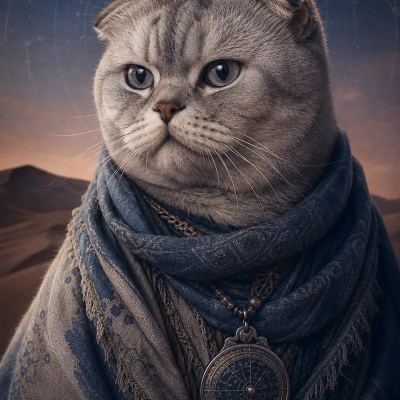 Scottish Fold portrait — studio canvas realism