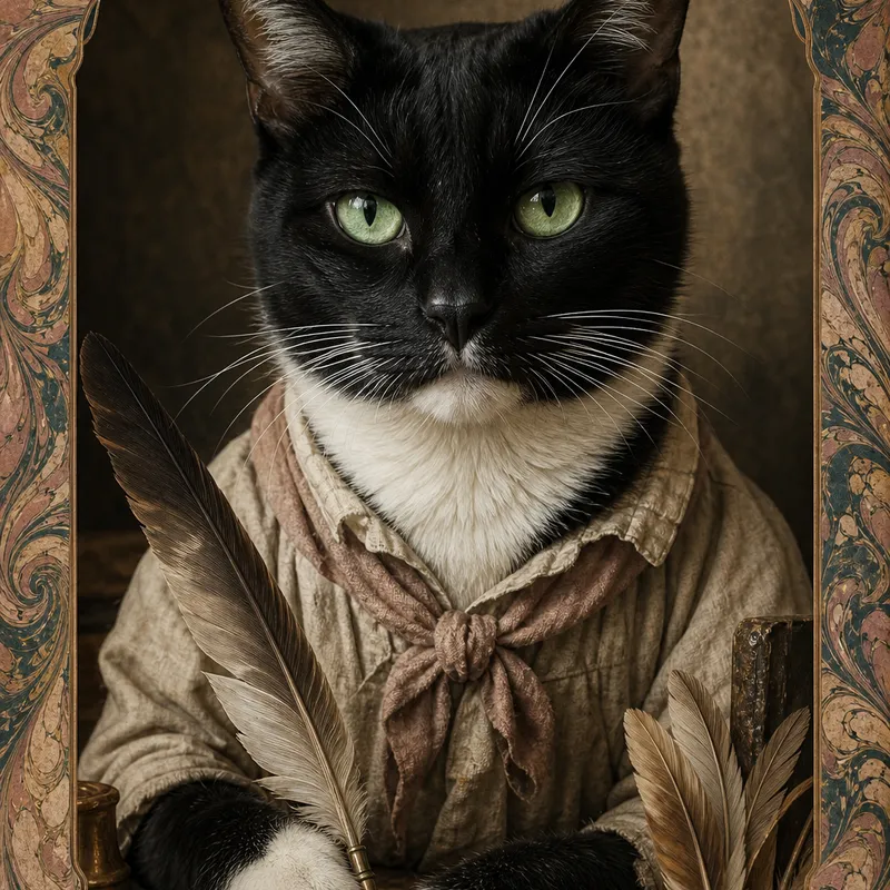 Tuxedo Cat portrait — studio canvas realism