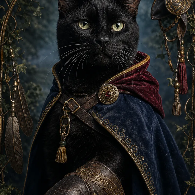 Black Cat portrait — studio canvas realism