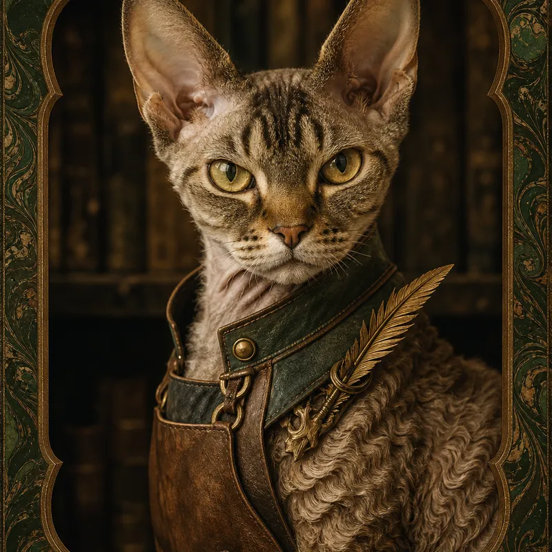Devon Rex portrait — studio canvas realism