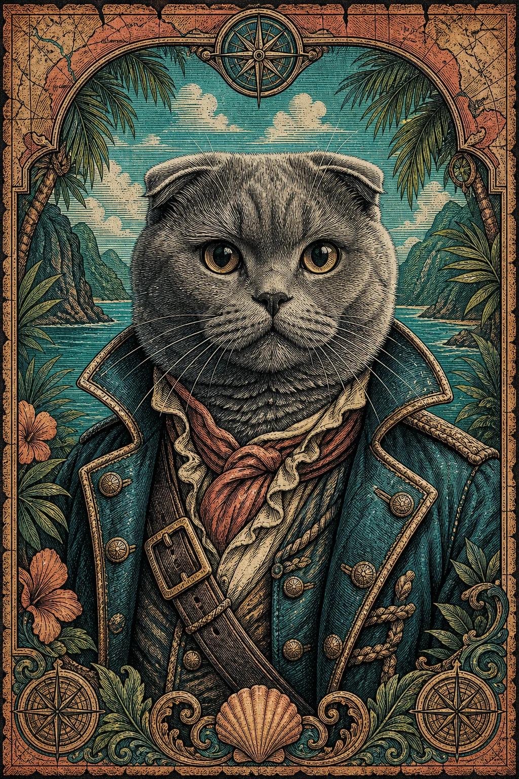 Marlow the Scottish Fold — Wood Engraving pet portrait
