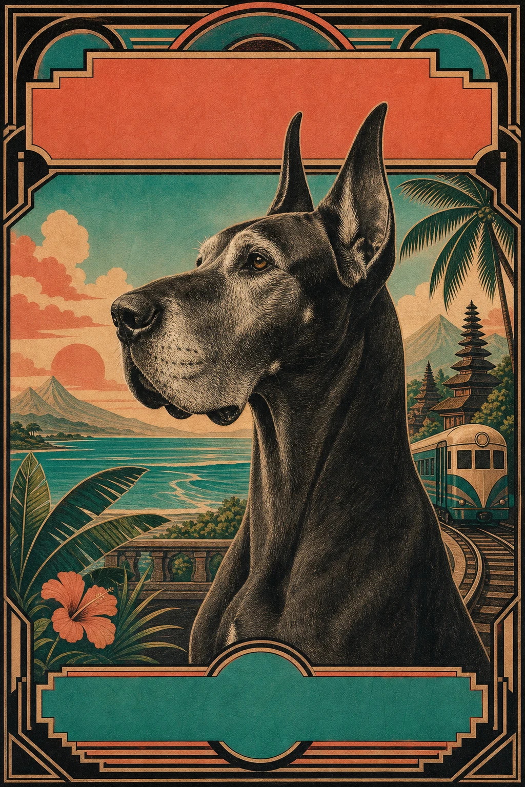 Otto the Great Dane — Balinese Wayang Kulit Painting pet portrait
