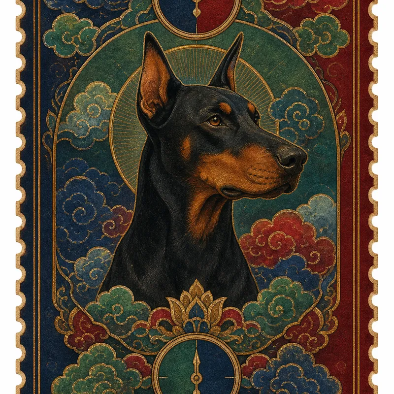 Doberman portrait — bhutanese thangka