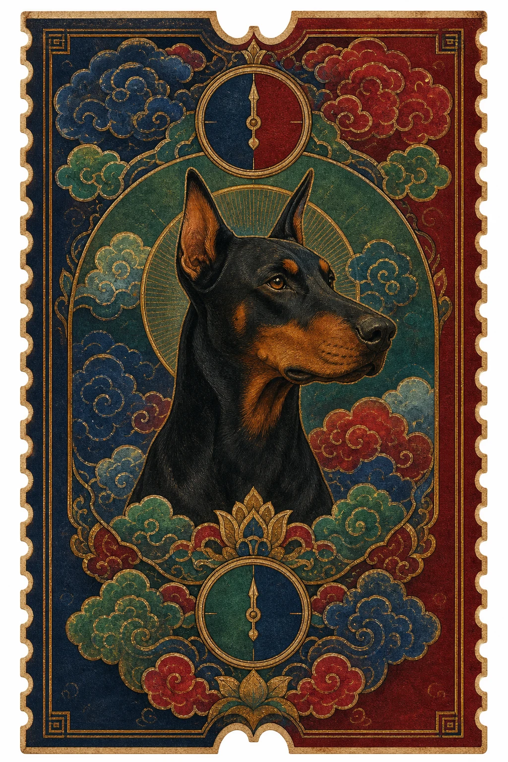 Onyx the Doberman — Bhutanese Thangka pet portrait