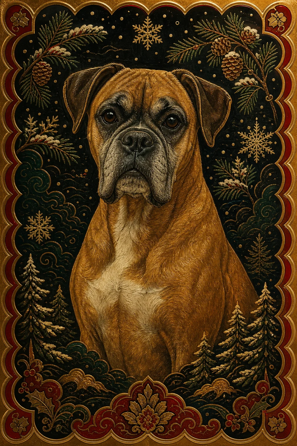 Bruno the Boxer — Burmese Lacquer Painting pet portrait