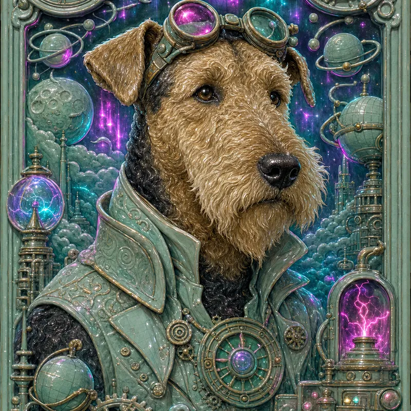 Airedale Terrier portrait — celadon glaze