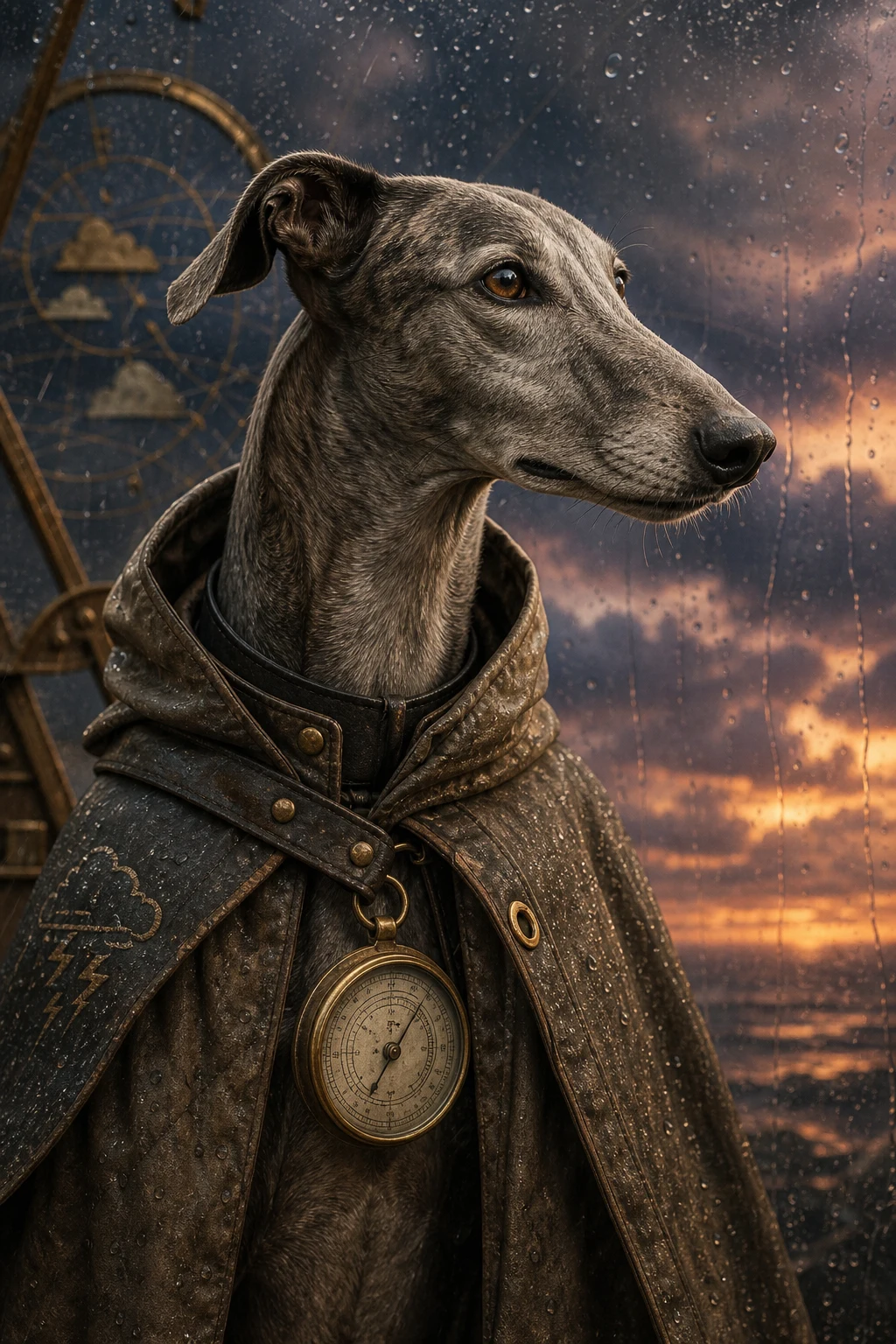 Gale the Greyhound — Cinematic Character Realism pet portrait