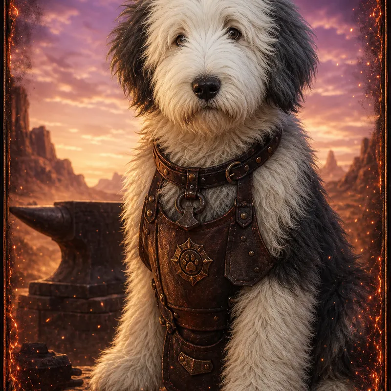 Old English Sheepdog portrait — cinematic character realism