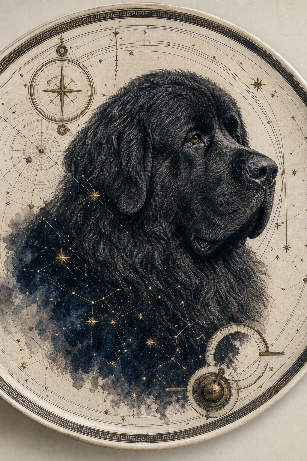 Harbor the Newfoundland — Classical Greek White Ground pet portrait