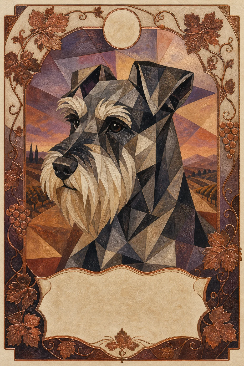 Greta the Miniature Schnauzer — Cubist Oil pet portrait