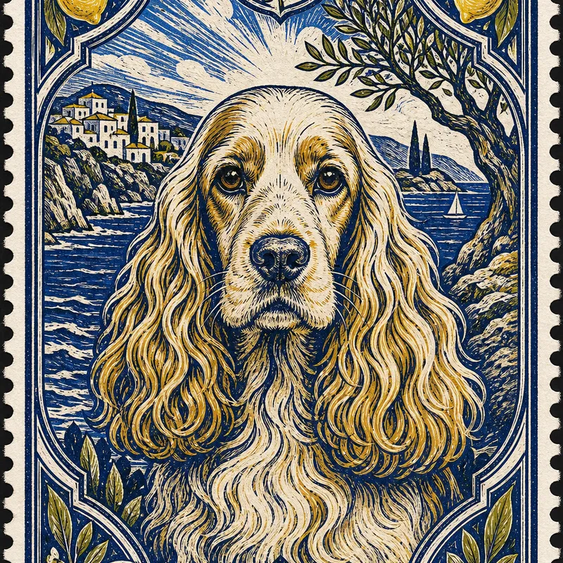 Cocker Spaniel portrait — die bruecke woodcut