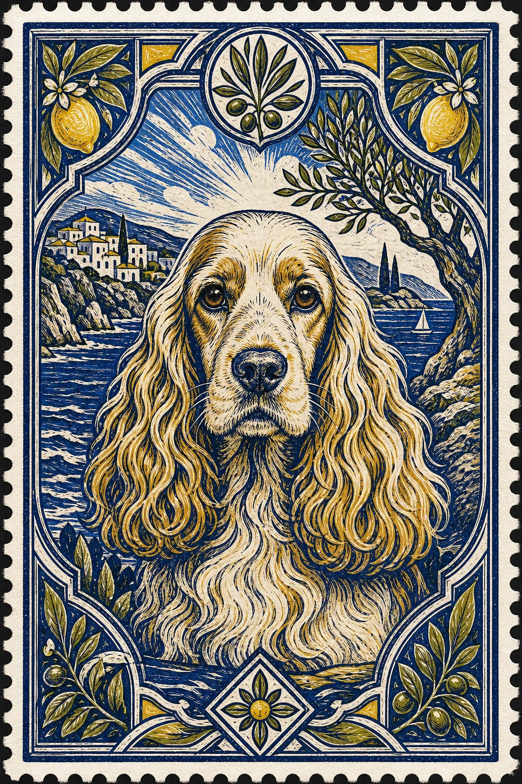 Maisie the Cocker Spaniel — Die Bruecke Woodcut pet portrait