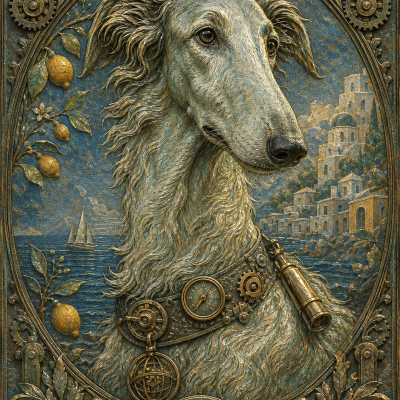Borzoi portrait — etruscan bronze relief