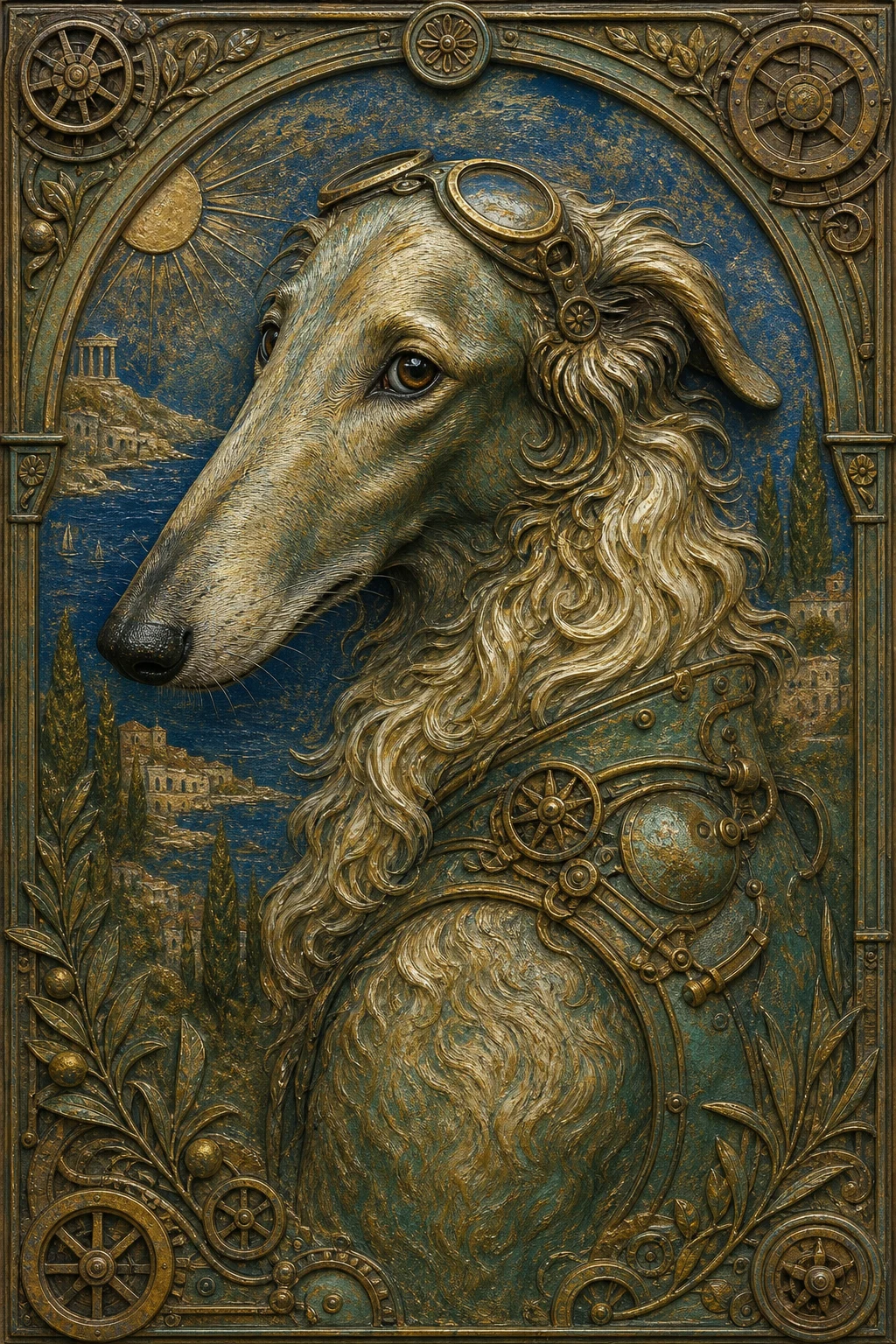 Ivo the Borzoi — Etruscan Bronze Relief pet portrait