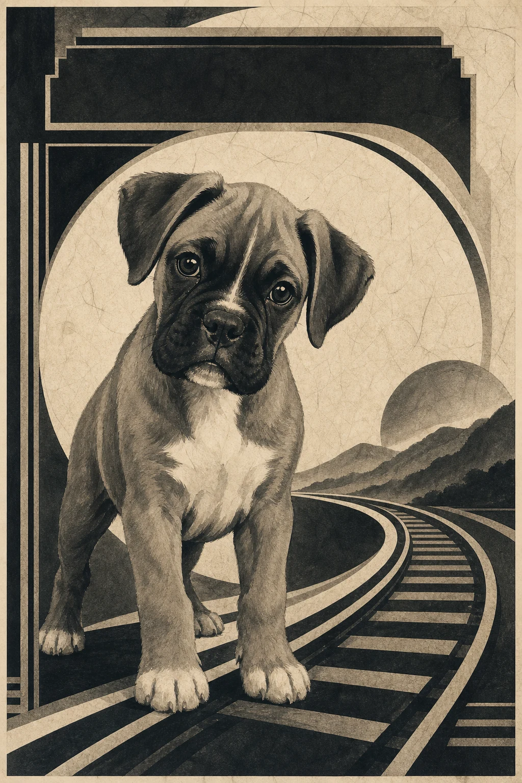 Pip the Boxer — Korean Danji Ink On Paper pet portrait