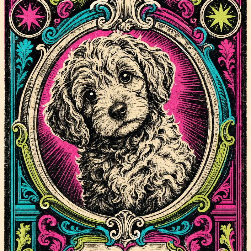 Cockapoo portrait — lino block print modern