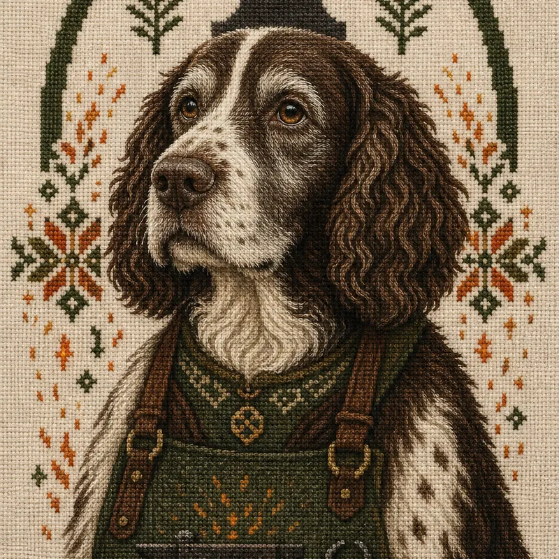 Springer Spaniel portrait — lithuanian crossstitch