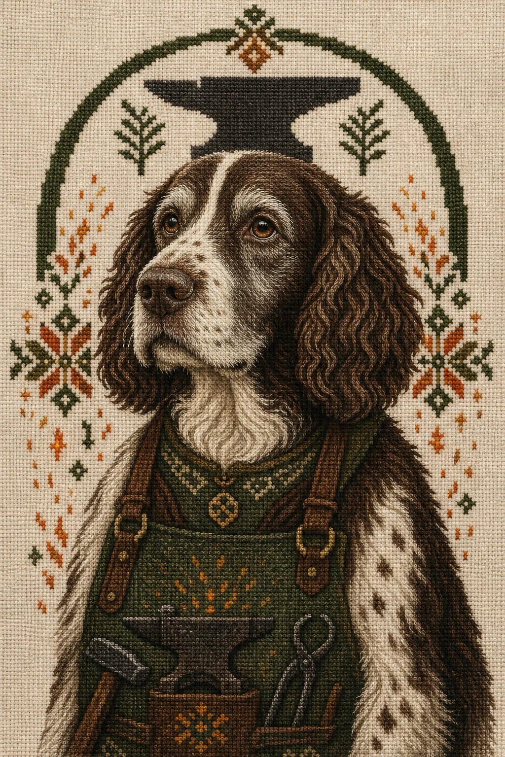 Baxter the Springer Spaniel — Lithuanian Crossstitch pet portrait