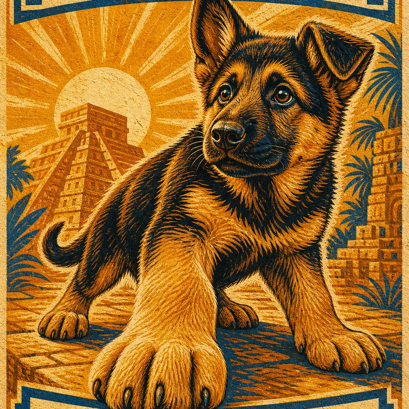 German Shepherd portrait — mayan maya blue pigment