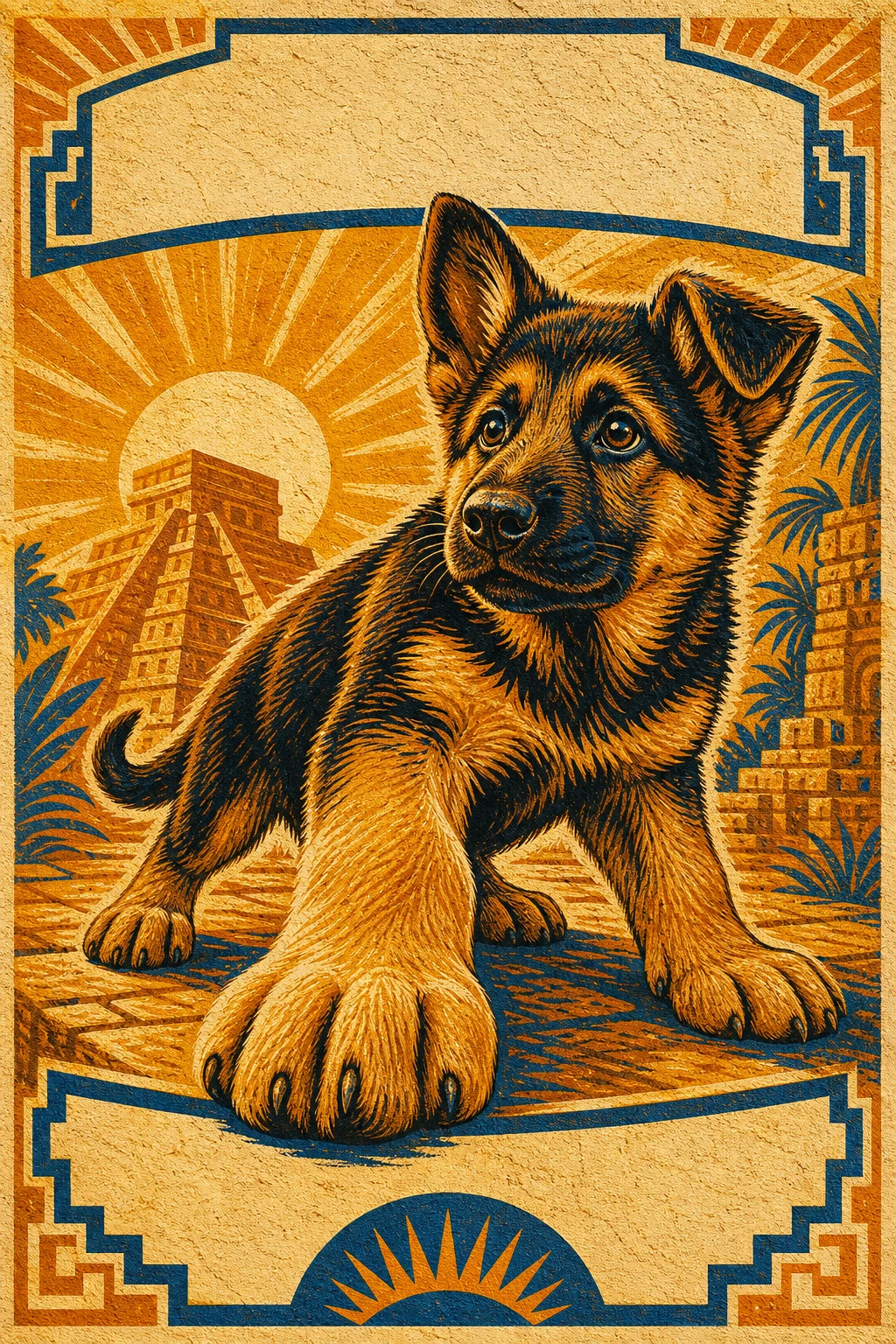 Sunny the German Shepherd — Mayan Maya Blue Pigment pet portrait
