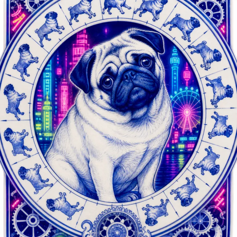 Pug portrait — ming dynasty blueandwhite porcelain paint