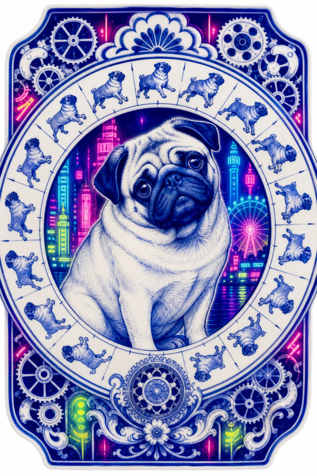 Mabel the Pug — Ming Dynasty Blueandwhite Porcelain Paint pet portrait