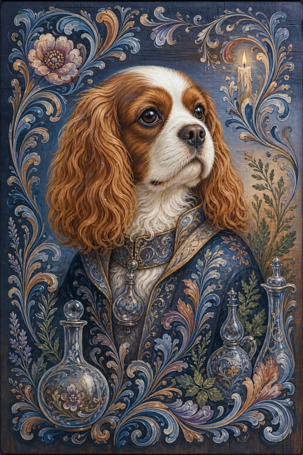 Percy the Cavalier King Charles Spaniel — Norwegian Rosemaling pet portrait
