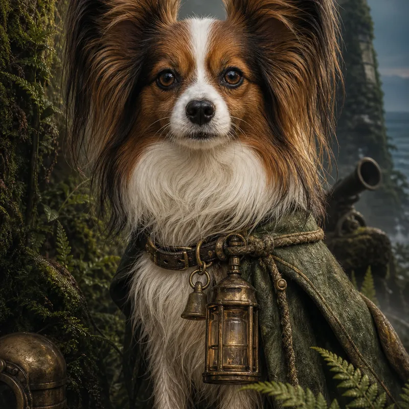 Papillon portrait — studio canvas realism