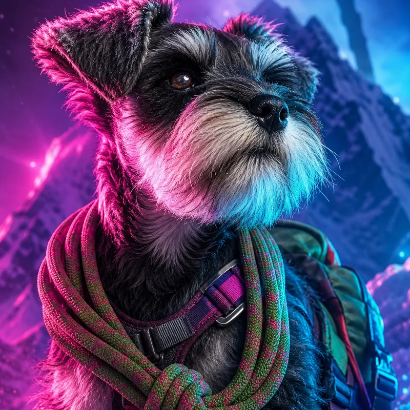 Miniature Schnauzer portrait — studio canvas realism