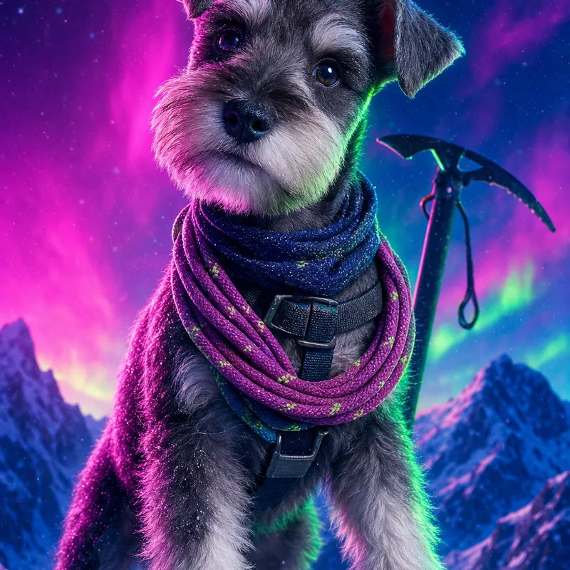 Miniature Schnauzer portrait — studio canvas realism