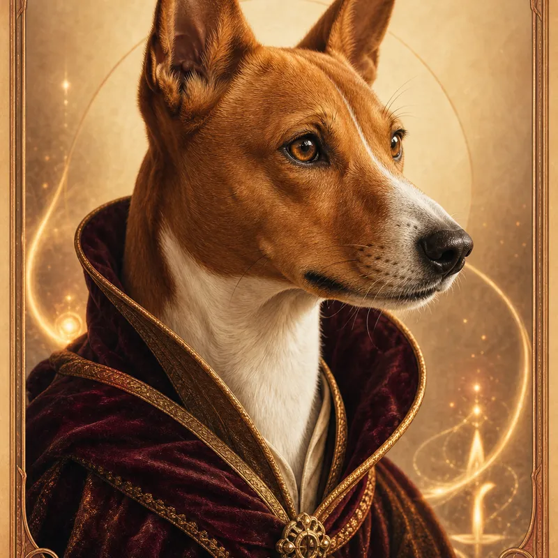 Basenji portrait — studio canvas realism